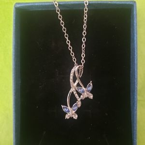 Sterling silver butterfly with aquamarine necklace